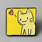 Square with Cat Enamel Pin, Electrophoresis Black Alloy Cartoon Animal Badge for Backpack Clothes, Light Khaki, 24x26x2mm(JEWB-WH0030-27A)