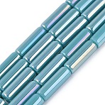 Electroplate Opaque Glass Beads Strands, Tube, AB Color Plated, Dark Turquoise, 13~13.5x4~4.5mm, Hole: 0.5~0.8mm, about 27~30pcs/strand, 13.98~15.75 inch(35.5~40cm)(X-EGLA-Q132-02A-B03)