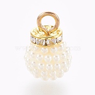 Imitation Pearl Pendants, with Golden Plated Alloy Rhinestone Findings, White, 22x14.5~15mm, Hole: 4mm(KY-TAC0001-01C)