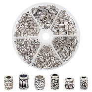 210Pcs 6 Styles Tibetan Style Alloy Spacer Beads, Column, Antique Silver, 6~8.5x5~6.5mm, Hole: 2~4mm, about 35pcs/style(FIND-HY0003-56)