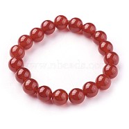 Natural Carnelian Beads Stretch Bracelets, Round, Dyed & Heated, Grade A, 2-1/4 inch~2-3/8 inch(5.7~6cm), Beads: 10~10.5mm(BJEW-F380-01-C10)