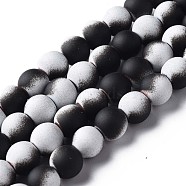 Spray Painted Non-magnetic Synthetic Hematite Beads Strands, Round, Black, 8x7.5mm, Hole: 1mm, about 53~40pcs/strand, 15.55 inch~15.75 inch(39.5~40cm)(G-N337-01F)
