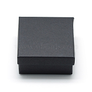Cardboard Paper Jewelry Set Boxes, for Ring, Necklace, with Black Sponge inside, Square, Black, 7x7x3.5cm(CBOX-R036-08B)