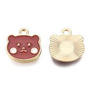 Alloy Charms, with Enamel, Light Gold, Bear, Sienna, 14x14x2mm, Hole: 2mm(ENAM-S119-042A)