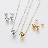 304 Stainless Steel Jewelry Sets, Pendant Necklaces and Stud Earrings, Round, Mixed Color, 17.71 inch(45cm), 19x8mm, Pin: 0.8mm(SJEW-H122-03)