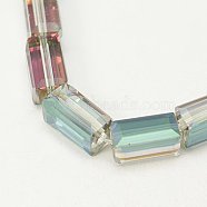Electroplate Glass Beads, Full Rainbow Plated, Faceted, Cuboid, Colorful, 12x6x6mm, Hole: 1mm(EGLA-J023-12x6mm-WLS13)