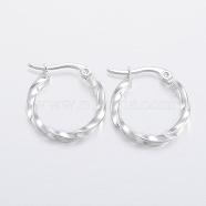 304 Stainless Steel Hoop Earrings, Hypoallergenic Earrings, Twisted Ring Shape, Silver, 21x20x2.5mm, 10 Gauge, Pin: 1x0.8mm(EJEW-H327-03B)