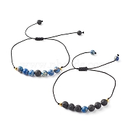 Natural Imperial Jasper(Dyed) Braided Bead Bracelets Set for Girl Women, Aromatherapy Essential Oil Diffuser Natural Lava Rock Beads Bracelets, Blue, Inner Diameter: 3/4~4-3/8 inch(1.75~11.05cm), 2pcs/set(BJEW-JB06866-01)