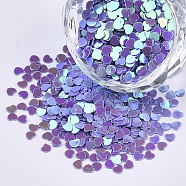 Ornament Accessories, PVC Plastic Paillette/Sequins Beads, AB Color Plated, Heart, Blue Violet, 2.7x3x0.4mm, about 7200pcs/20g(X-PVC-T021-11A)