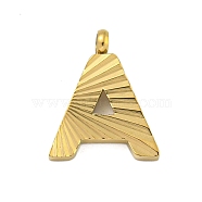 Ion Plating(IP) 304 Stainless Steel Charms, Handmade Engrave Figure, Full Polished, Golden, Letter A, 12.5x11.5x2mm, Hole: 1.8mm(STAS-G345-01G-A)