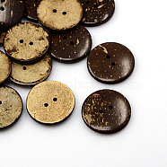 Coconut Buttons, 2-Hole, Flat Round, Coconut Brown, 28x4mm, Hole: 2mm(COCO-I002-099)