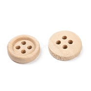 Natural Round 4 Hole Buttons, Wooden Buttons, Wheat, about 13mm in diameter, Hole: 1mm(X-NNA0VFH)