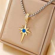 Vintage Retro Style Starburst Evil Eye Star Brass Cubic Zirconia Pendant Necklaces for Parties, Golden, 23.62 inch(60cm)(QO1430-1)