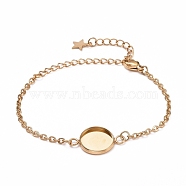 304 Stainless Steel Bracelet Making, with Lobster Claw Clasps, Cable Chains and Flat Round Cabochon Settings, Golden, Tray: 12mm, 5-1/2 inch(14cm)(STAS-L248-006G-B)