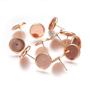 304 Stainless Steel Stud Earrings Findings, Flat Round, Rose Gold, Tray: 10mm, 13x12mm, Pin: 0.8mm(STAS-P227-38RG-B)