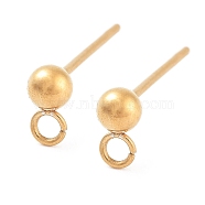 Ion Plating(IP) 304 Stainless Steel Ball Post Stud Earring Findings, with Horizontal Loops and 316 Surgical Stainless Steel Pin, Real 18K Gold Plated, 15x5x3mm, Hole: 1.2mm, Pin: 0.7mm(STAS-E163-44G)