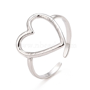 304 Stainless Steel Open Heart Cuff Ring for Women, Stainless Steel Color, US Size 6 1/2(16.9mm)(RJEW-C025-22P)