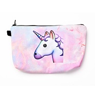 Polyester Tarp Zip Cosmetic Pouches, Rectangle Unicorn Pattern, Pearl Pink, 14.4x21.7x2.1cm(ABAG-G010-03E)