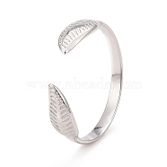 304 Stainless Steel Leaf Open Cuff Ring for Women, Stainless Steel Color, US Size 9(18.9mm)(RJEW-C025-25P)