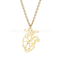 Stainless Steel Pendant Necklaces, Origami Heart, Real 18K Gold Plated, 17.72 inch(45cm)(IO1415-2)