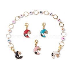 4Pcs Yin-Yang Moon Alloy Enamel Charm Number Acrylic Beaded Knitting Row Counter Chains & Locking Stitch Markers Kits, Mixed Color, 3.6~28.5cm(HJEW-JM01632)