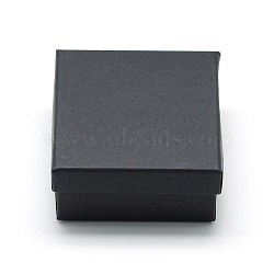 Cardboard Paper Jewelry Set Boxes, for Ring, Necklace, with Black Sponge inside, Square, Black, 7x7x3.5cm(CBOX-R036-08B)