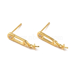 925 Sterling Silver with Cubic Zirconia Stud Earrings Findings, Paperclip Shape, Real 18K Gold Plated, 18.5x4mm, Pin: 11x0.7mm(STER-Z007-10G)