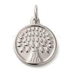 304 Stainless Steel Pendants, with Jump Ring, Flat Round with Tree Pattern, Stainless Steel Color, 21x18x2mm, Hole: 5.5mm(STAS-C086-07P)