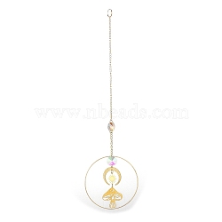 Brass Big Pendant Decorations, Hanging Suncatchers, with Octagon Glass Beads, for Home Window Decoration, Moon, 320mm, pendant: 158x80x7mm(HJEW-M005-03G-05)