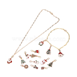 Christmas Theme DIY Jewelry Making Finding Kits, with Alloy Enamel Pendant Decoration & Brass/Iron Cable Chain Necklace & Bracelets, Mixed Shapes, Lobster Claw Clasps: 26~42x9.5~20x1~5mm, necklace: 523x3x0.3mm; bracelet: 266x3x0.3mm(DIY-T003-03)