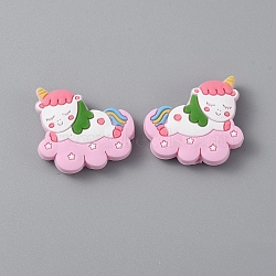 Unicorn with Cloud Silicone Beads, Pearl Pink, 27x29x7.5mm, Hole: 2mm(SIL-SZC0001-06B)
