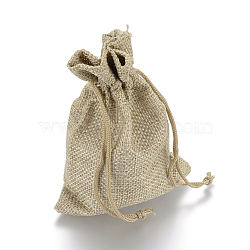 Polyester Imitation Burlap Packing Pouches Drawstring Bags, for Christmas, Wedding Party and DIY Craft Packing, Dark Khaki, 12x9cm(ABAG-R005-9x12-01)