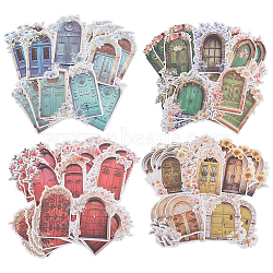 8 Sets 4 Styles Garden Door Paper Self Adhesive Decorative Stickers, for Scrapbooking, DIY Craft, Mixed Color, 73~91x55~78x0.1mm, 2 sets/style(DIY-OC0011-16)