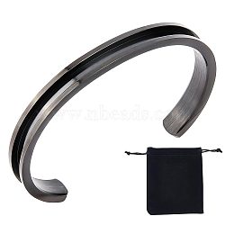 1Pc 304 Stainless Steel Grooved Bangles, Cuff Bangle, for Gemstone, Leather Inlay Bangle Making, with 1Pc Velvet Pouch, Electrophoresis Black, 1/4 inch(0.75cm), Inner Diameter: 2-3/8 inch(6.1cm)(FIND-UN0043-39EB)