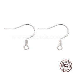 925 Sterling Silver Flat Coil Earwire, Earring Hooks, 21 Gauge, Silver, 16~18x14mm, Hole: 2mm, Pin: 0.5~0.7mm(X-STER-S002-53)