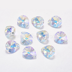 Faceted K9 Glass Rhinestone Charms, Imitation Austrian Crystal, Drop, Crystal AB, 12x10x5.5mm, Hole: 1.4mm(RGLA-F053-C-001AB)