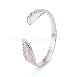 Non-Tarnish 304 Stainless Steel Leaf Open Cuff Ring for Women, Stainless Steel Color, US Size 9(18.9mm)(RJEW-C025-25P)