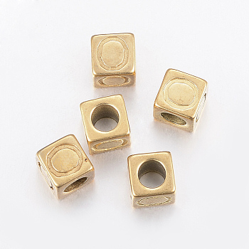 304 Stainless Steel Large Hole Letter European Beads, Horizontal Hole, Cube with Letter.O, Golden, 8x8x8mm, Hole: 5mm