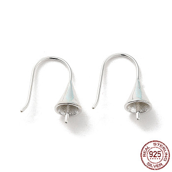 925 Sterling Silver Earring Hooks, Ear Wire with Pinch Bails, for Half Drilled Beads, Silver, 21 Gauge, 17x13mm, Pin: 0.7mm and 1mm