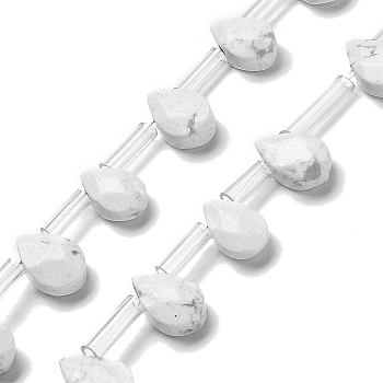 Natural Howlite Beads Strands, Faceted, Teardrop, Top Drilled, 9x6x4mm, Hole: 0.8mm, about 32pcs/strand, 16.54''(42cm)