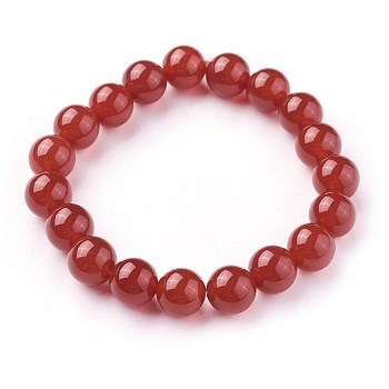 Natural Carnelian Beads Stretch Bracelets, Round, Dyed & Heated, Grade A, 2-1/4 inch~2-3/8 inch(5.7~6cm), Beads: 10~10.5mm