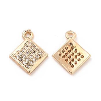 Brass Micro Pave Cubic Zirconia Charms, Rhombus Charm, Light Gold, Clear, 14x11.5x2mm, Hole: 1.2mm
