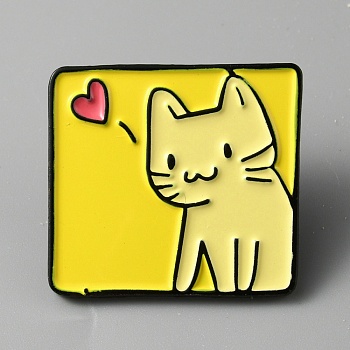 Square with Cat Enamel Pin, Electrophoresis Black Alloy Cartoon Animal Badge for Backpack Clothes, Light Khaki, 24x26x2mm