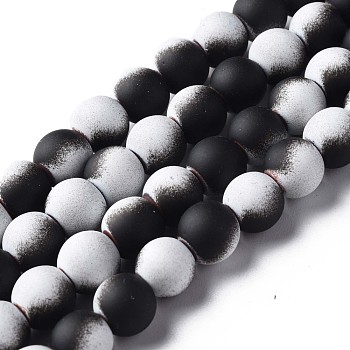 Spray Painted Non-magnetic Synthetic Hematite Beads Strands, Round, Black, 8x7.5mm, Hole: 1mm, about 53~40pcs/strand, 15.55 inch~15.75 inch(39.5~40cm)