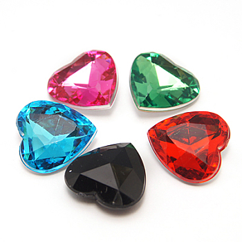 Imitation Taiwan Acrylic Rhinestone Cabochons, Pointed Back & Faceted, Heart, Mixed Color, 12x12x4.5mm, about 500pcs/bag