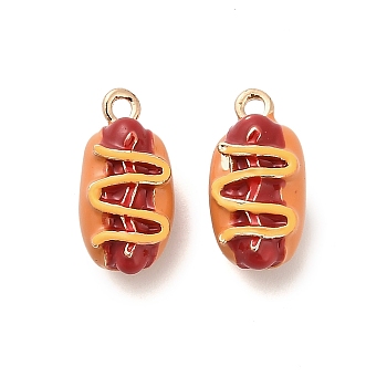 Alloy Enamel Pendants, Food Themes Charms, Hot Dog, 15x8x7.5mm, Hole: 1.6mm
