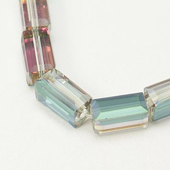 Electroplate Glass Beads, Full Rainbow Plated, Faceted, Cuboid, Colorful, 12x6x6mm, Hole: 1mm
