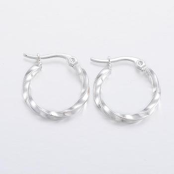 304 Stainless Steel Hoop Earrings, Hypoallergenic Earrings, Twisted Ring Shape, Silver, 21x20x2.5mm, 10 Gauge, Pin: 1x0.8mm