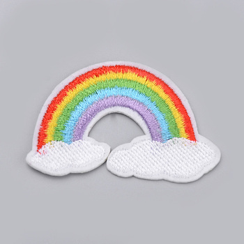 Computerized Embroidery Cloth Iron On/Sew On Patches, Costume Accessories, Appliques, Rainbow, Colorful, 56x35x1.5mm