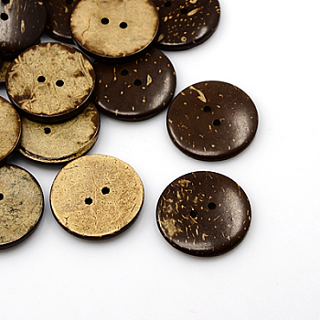 Coconut Buttons, 2-Hole, Flat Round, Coconut Brown, 28x4mm, Hole: 2mm